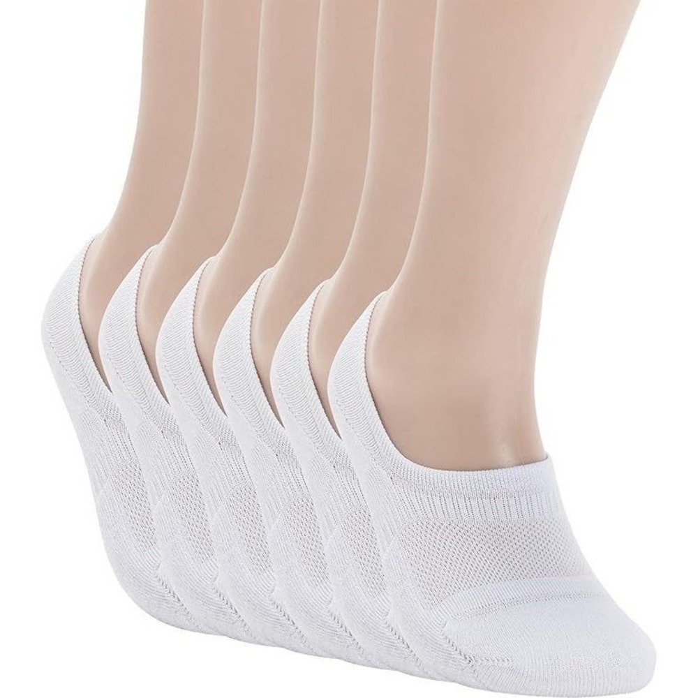 6 Pro Mountian Seamless No Show Socks Cushion Footies - White - Small (Shoe 6-8)